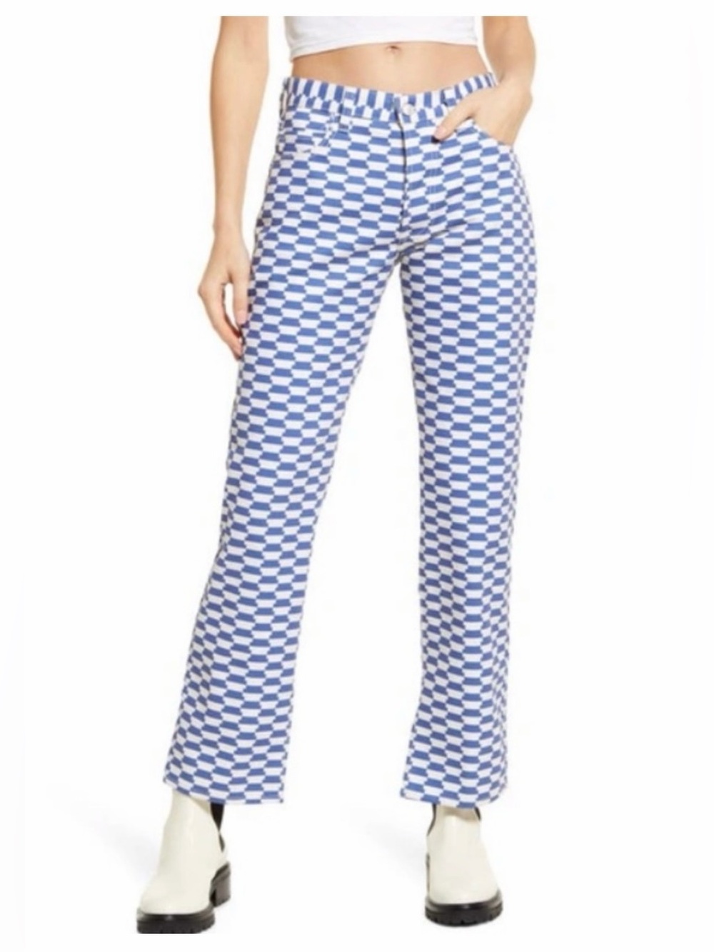 NWT Lisa Says Gah Ellis Blue & White Checkered Jeans size 8